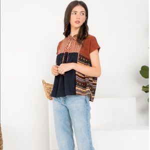 THML  navy & rust mixed print top